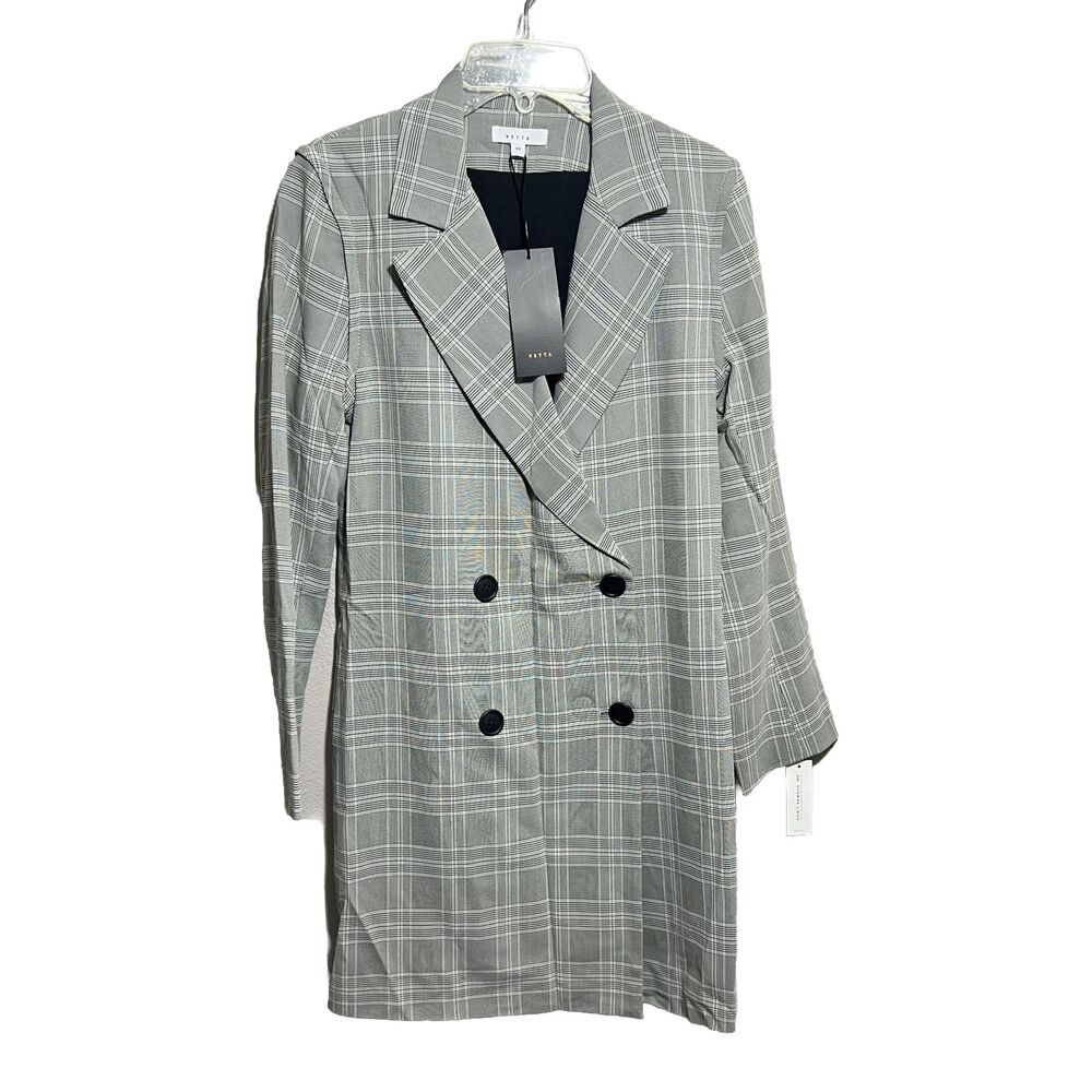 VETTA The Blazer Dress Sz XS Gray Plaid NWT Zip Sleeves